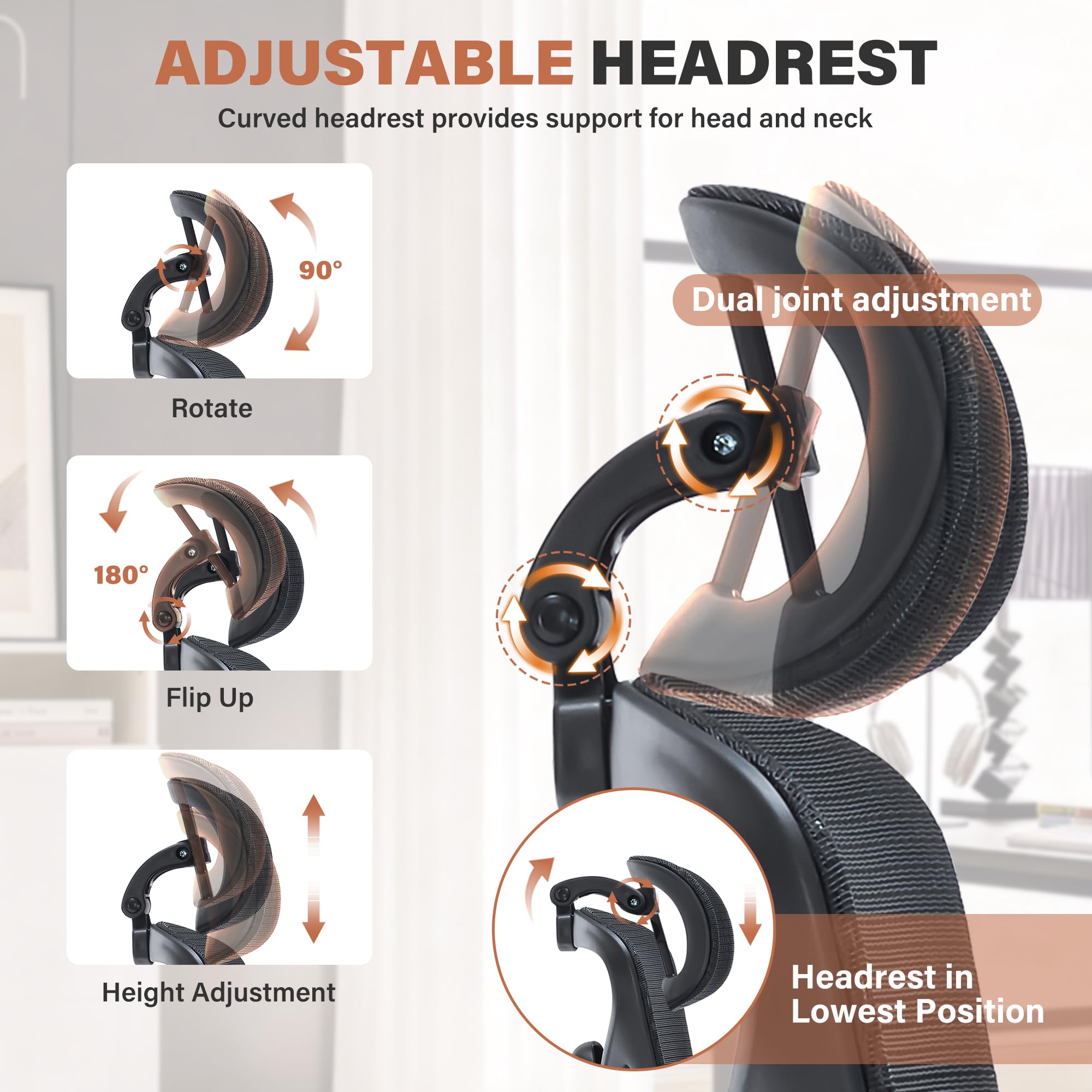 Ergonomic Mesh Office Chair | Adjustable Headrest, 5D Armrests & Footrest | High Back Computer Chair
