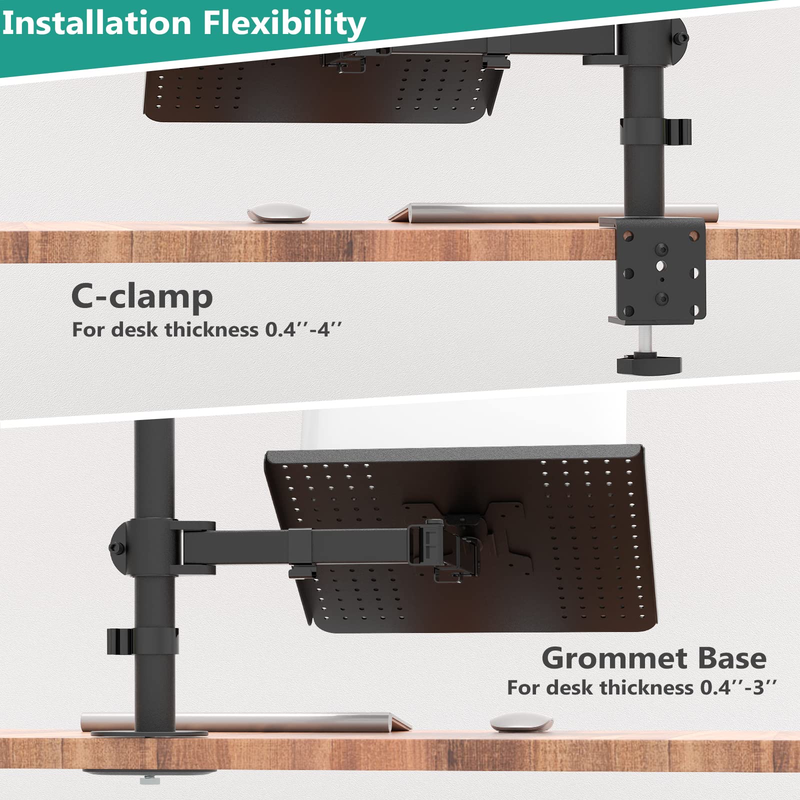 Triple Arm Laptop and Dual Monitor Desk Mount for 17" Notebook and Up to 27" Screens, Extra Tall Adjustable Monitor Stand with Laptop Tray, VESA 75x75 100x100, Black (M002XLLP)
