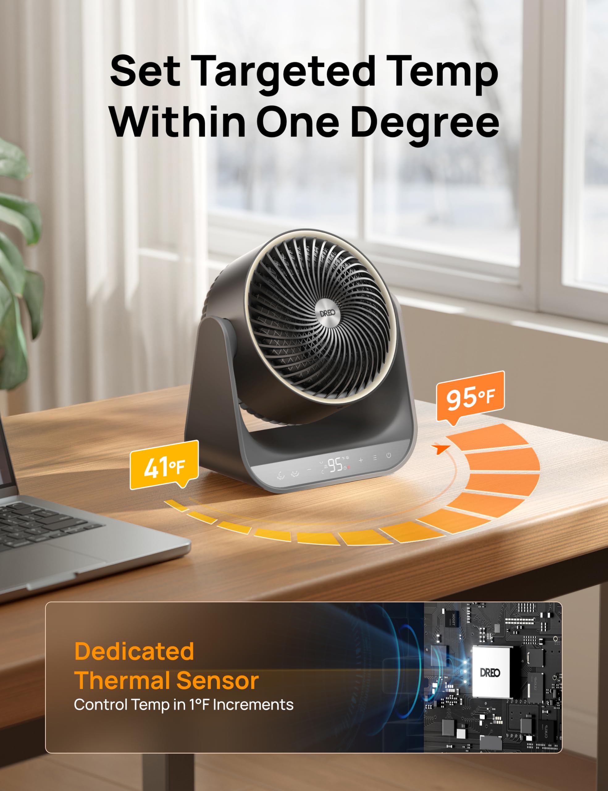 60° Vertical & 90° Horizontal 3D Oscillating Heating, 12 ft/s Long-Range Circulator, 3 Heat & 3 Fan Settings, Space Heaters for Indoor Use, Bedroom, Office, Grey