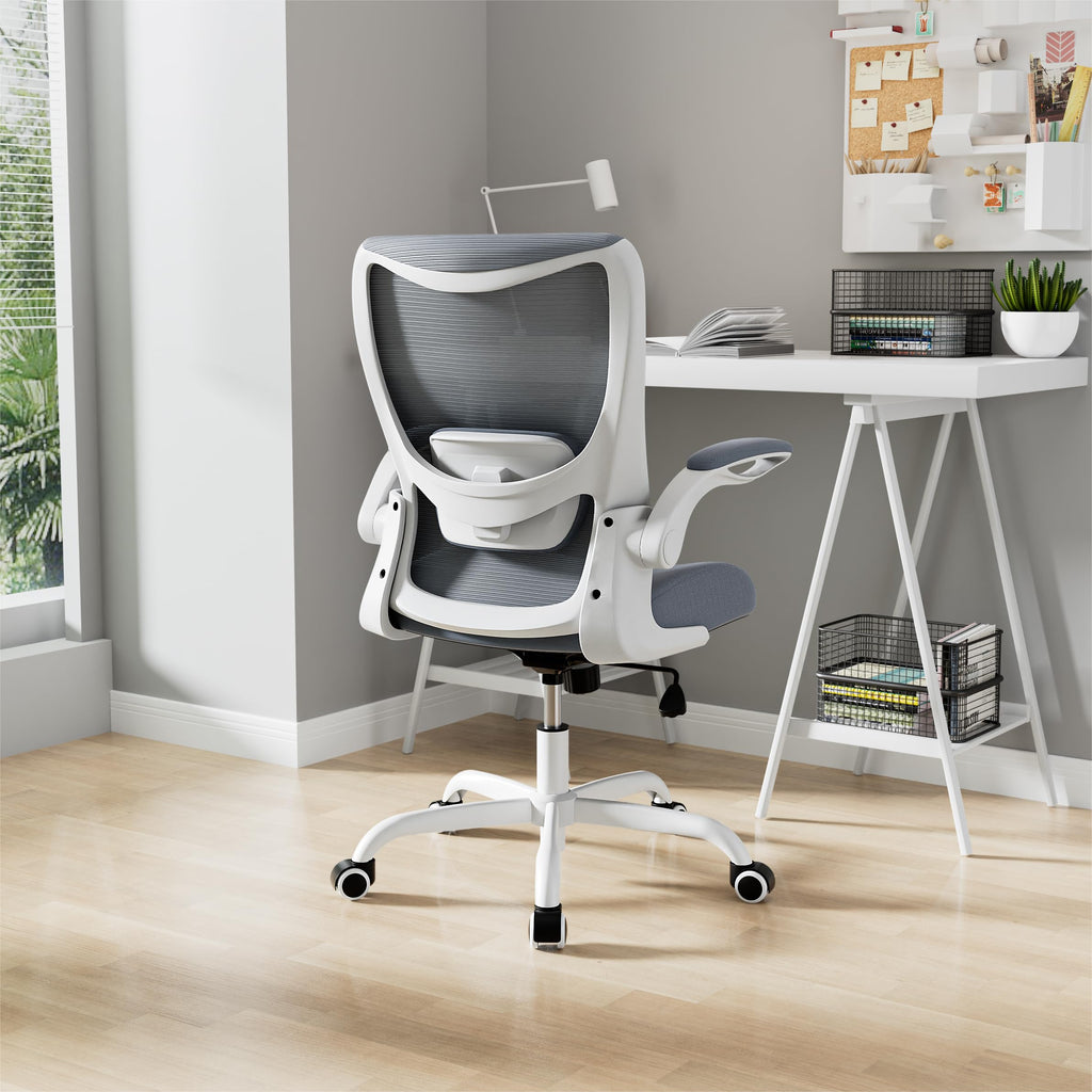 Office Chair, Ergonomic Desk Chair with Adjustable Lumbar Support and Flip up Armrest, Breathable Mesh Computer Chair for Home Office, Gray