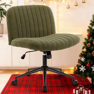 Criss Cross Chair Cross Legged Office Chair with Wheels Armless Wide Seat Desk Chairs Height Adjustable Computer Task Chairs Swivel Vanity Chair for Home Office Bedroom Make Up Small Space Green