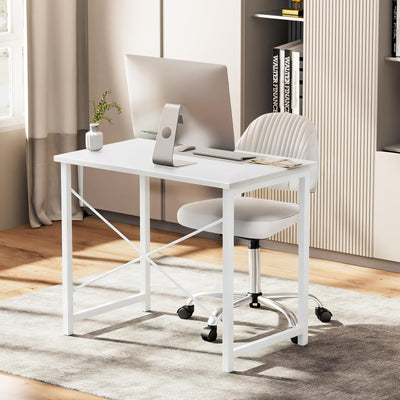Computer Small Office Desk 32 Inch Student Study Writing Work with Metal Frame Wood Tabletop Modern Simple PC Home Bedroom Table, Computer Table, White