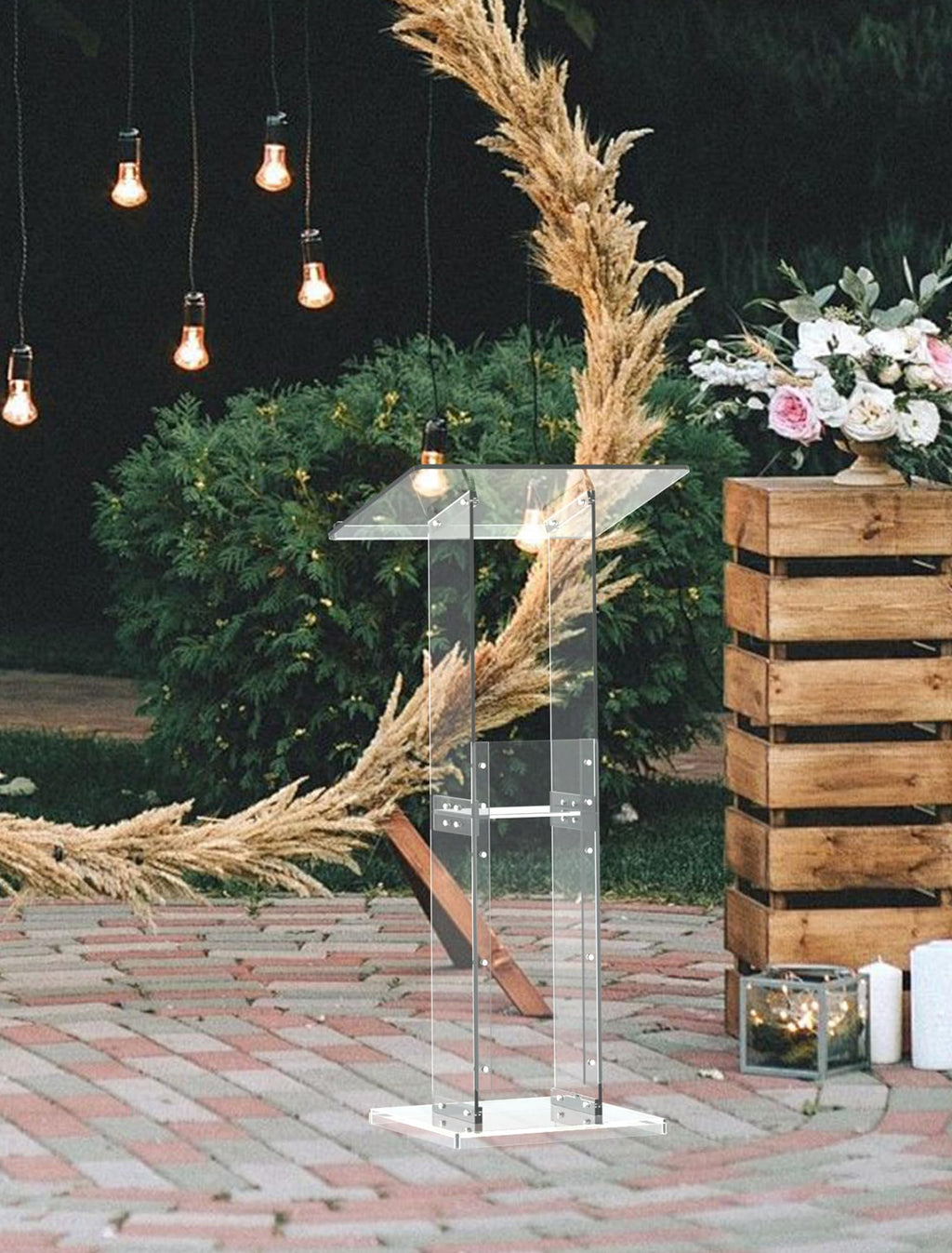 Podium Stand with Storage Shelf, 45.5" Modern Clear Lectern with Reading Platform for Classroom, Weddings, Conference, Concert, Professional Presentation Podiums
