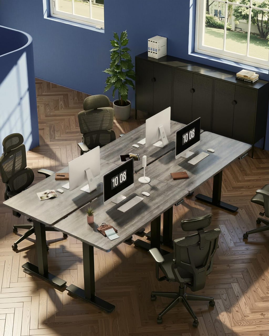 EN1 One-Piece Standing Desk, Electric Adjustable with 4 Memory Presets, 176 LBS Capacity, Stable & Quiet, Seamless Desktop for Home Office & Dual Monitors, 55"x28" Gray Wood