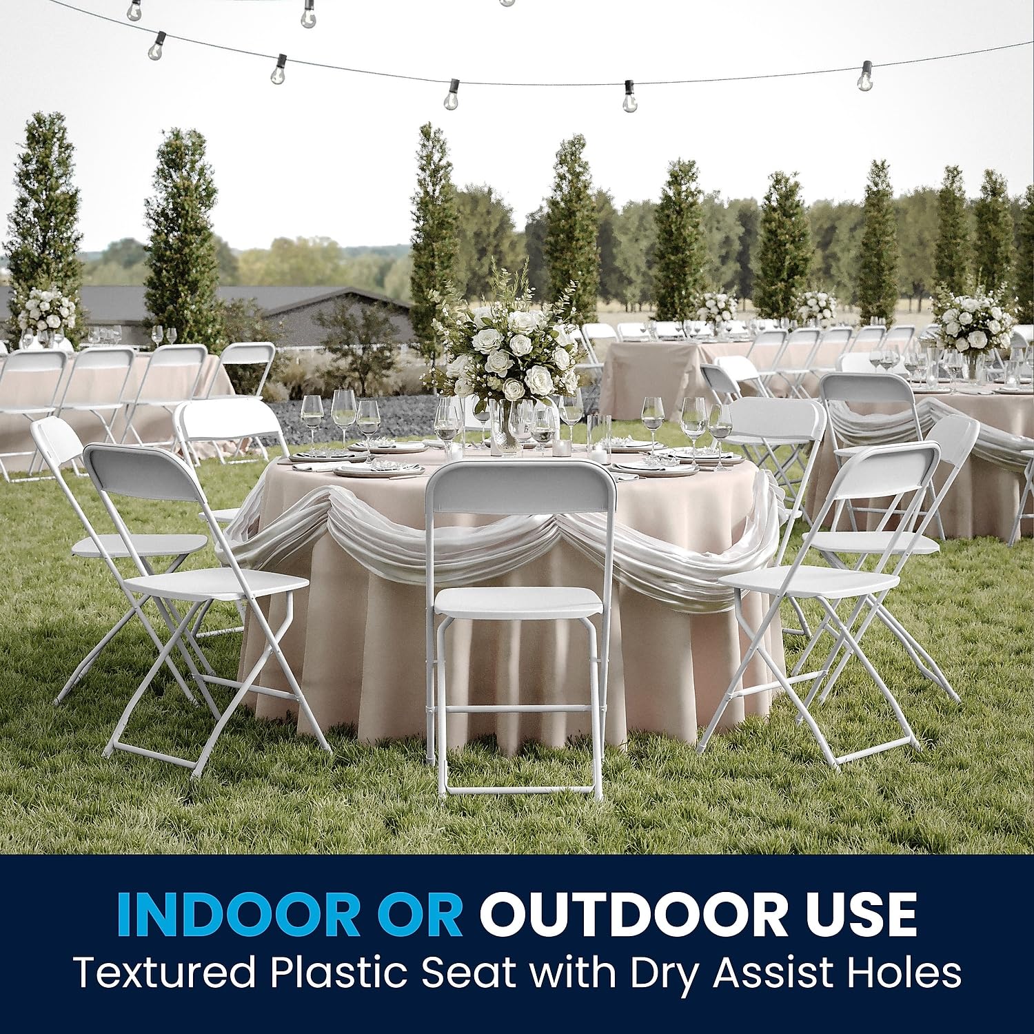 Set of 6, White, Hercules Series Plastic Folding Chairs for Parties and Weddings, Stackable Commercial Event Seats with 650-lb. Static Weight Capacity,