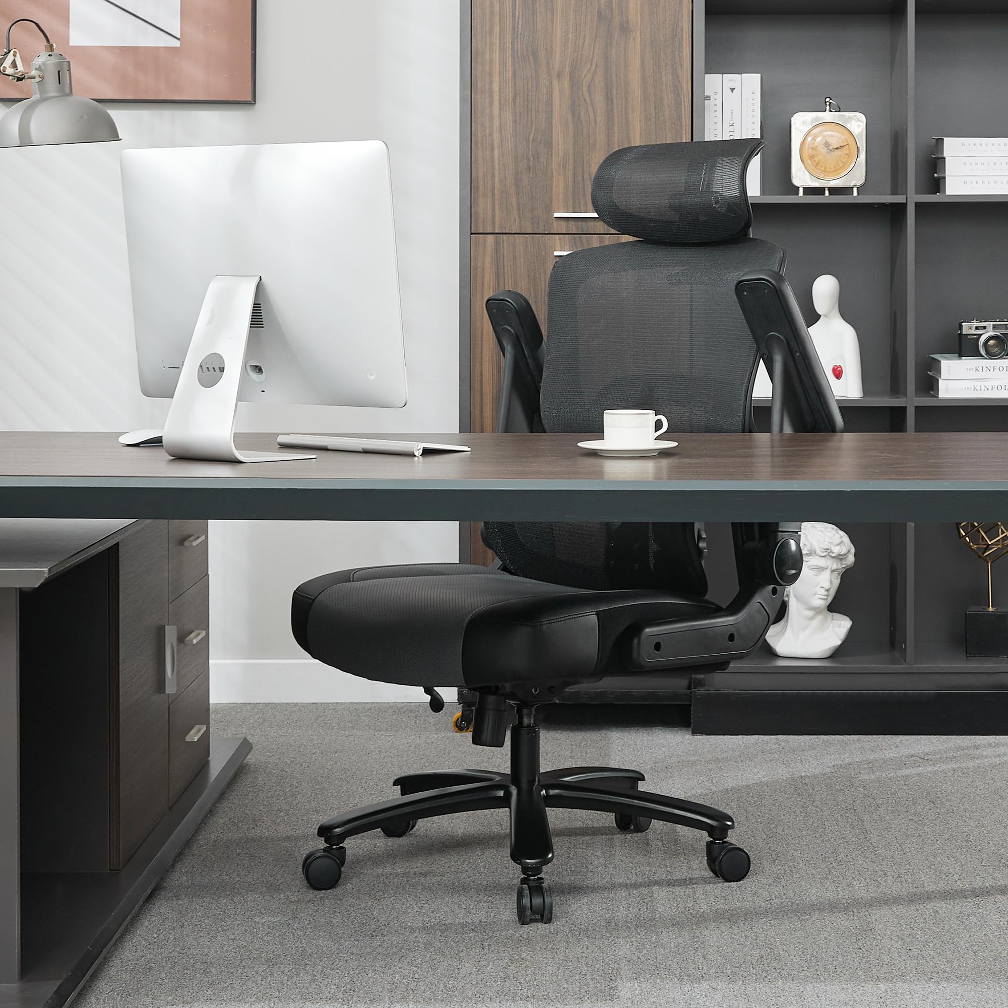 500lbs Big and Tall Office Chair, Large Heavy Duty Executive Computer Chair with 5D Flip Arms,Ergonomic Mesh High Back Desk Chair with Adjustable Lumbar Support 3D Headrest,Thick Spring Cushion