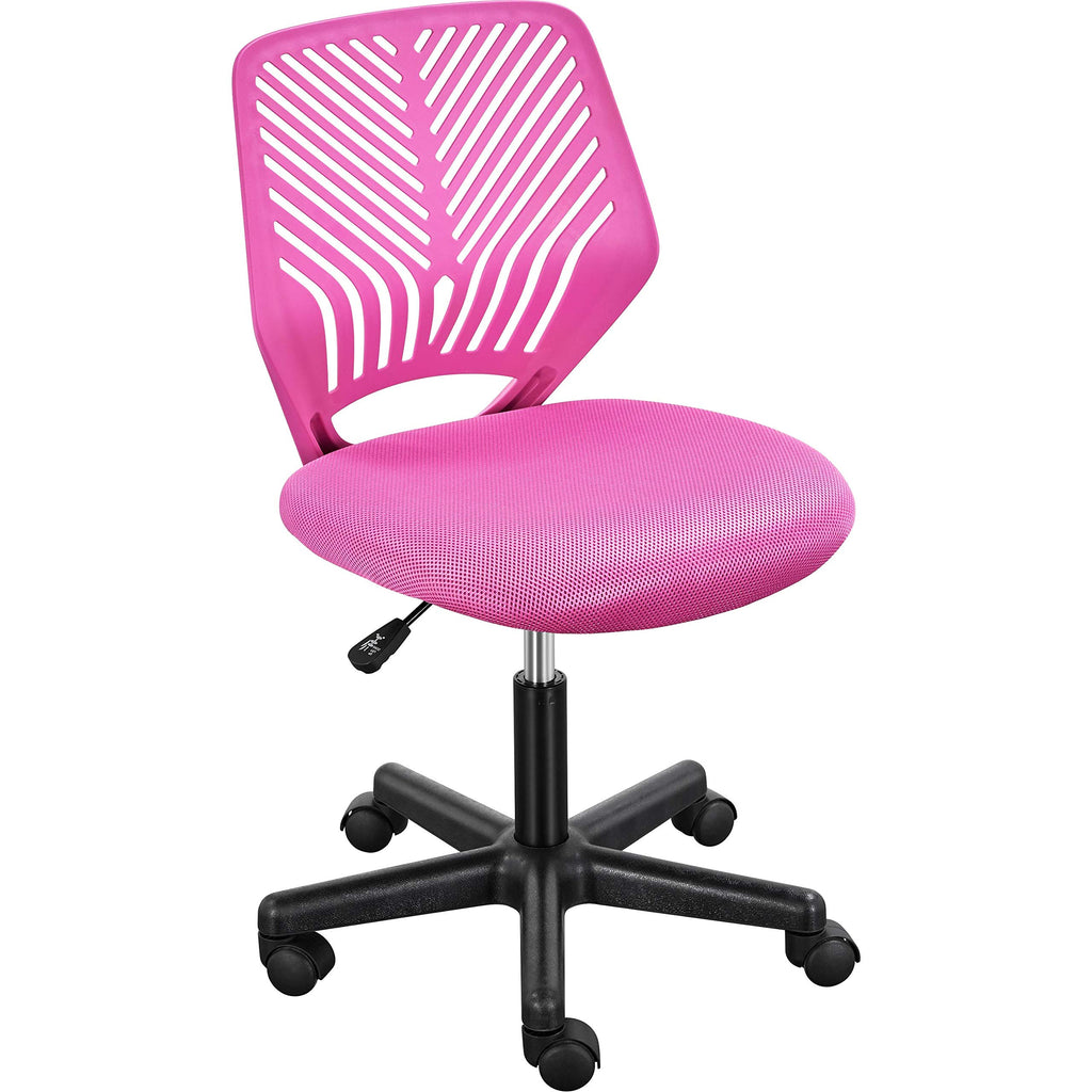 Students Cute Desk Chair Low-Back Armless Study Chair w/Lumbar Support Adjustable Swivel Chair in Home Bedroom School, Rose Red