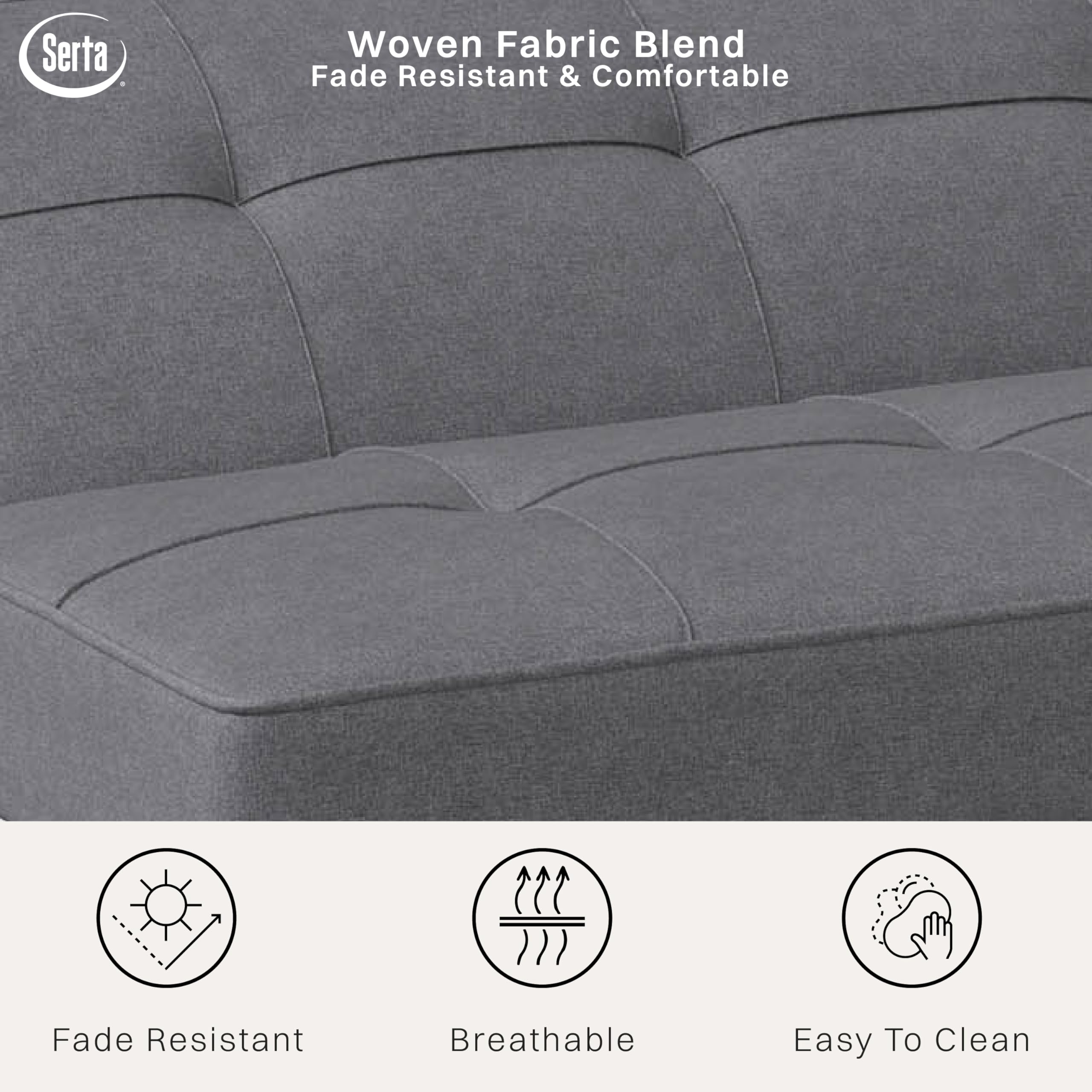 Rane Futon Sofa Bed 66.1", 3-in-1 Convertible Couch Sleeper for Small Spaces, Tufted Back, Twin Size Guest Bed, Chracoal Woven Fabric