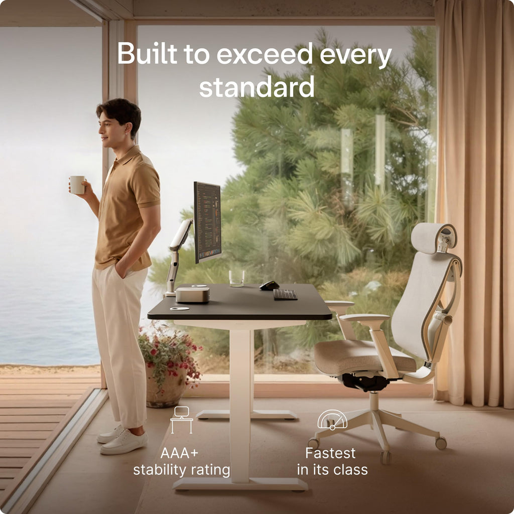 HomePro Standing Desk 54x28 — Made in Europe, Ergonomic Sit Stand Home Office Desk, Electric Height Adjustable, Dual Motor, USB & USB-C Charging, Wobble-Free, Touchscreen, 3 Memory Presets