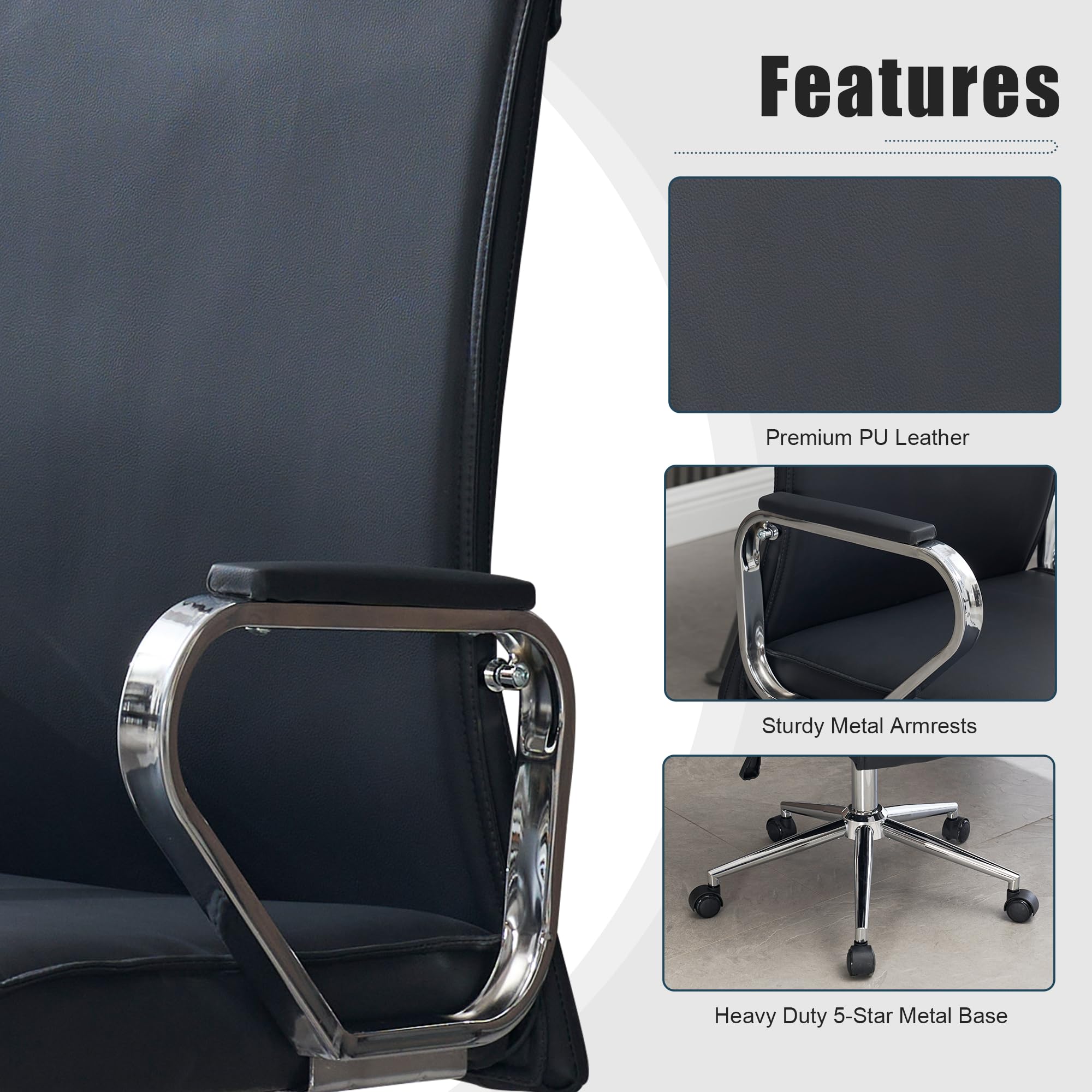 Office Desk Chair, Ergonomic Leather Modern Conference Room Chairs, Executive Height Adjustable Swivel Rolling Chair for Home Office.