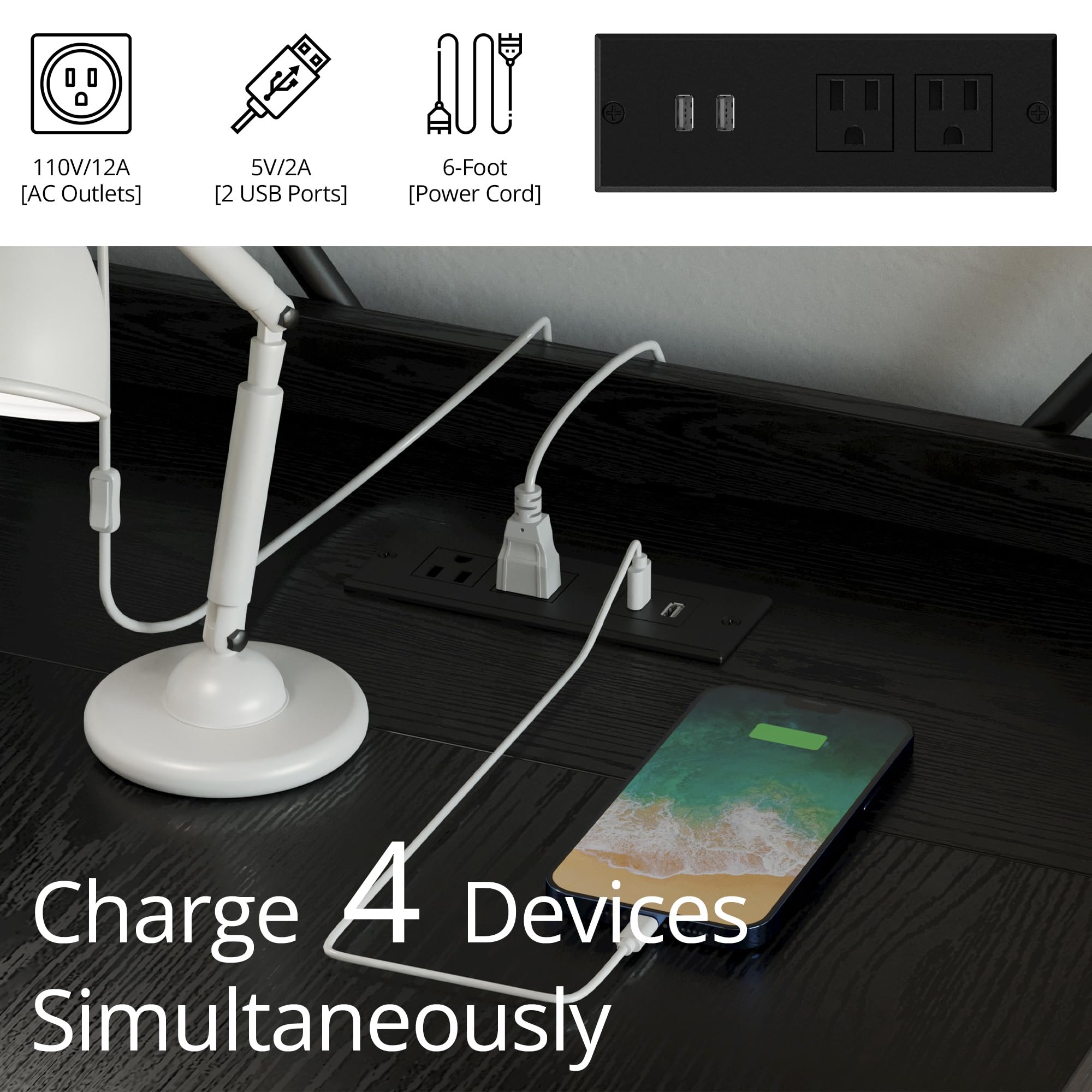 Computer Desk 55" with Power Outlet and Storage Shelves, Study Writing Table with USB Ports Charging Station, PC Desk Workstation for Home Office, Black
