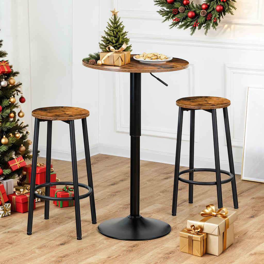 Bar Table, Height-Adjustable Round Pub Table 27-35.4 Inches with Sturdy Base, Modern Style, Easy to Assemble, Suitable for Small Space, Rustic and Black