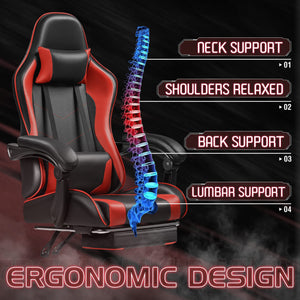 Gaming Chair, Video Game Chair with Footrest and Massage Lumbar Support, Ergonomic Computer Chair Height Adjustable with Swivel Seat and Headrest (Red)
