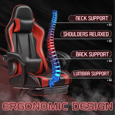Gaming Chair, Video Game Chair with Footrest and Massage Lumbar Support, Ergonomic Computer Chair Height Adjustable with Swivel Seat and Headrest (Red)