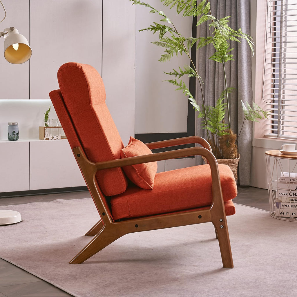 High Back Burnt Orange Accent Chairs Set of 2, Upholstered Mid Century Modern Lounge Chairs Reading Chairs Side Sitting Chair Solid Wood Farmhouse Armchairs for Living Room, Bedroom, Guest Room