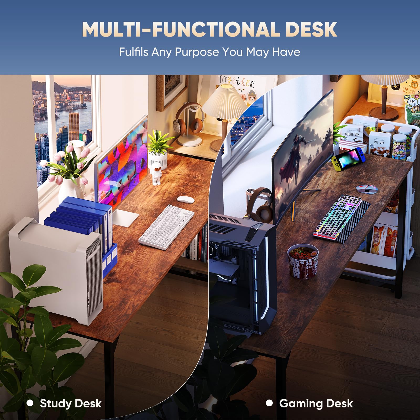 47 Inch Computer Desk for Home Office, Modern Writing Study Table Simple Modern Style for Bedroom Small Space, Large Work Desks with X-Shaped Reinforcement, Wood Brown