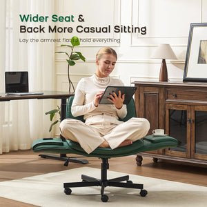 Criss Cross Office Chair, PU Leather Vanity Chair with 5-Level Adjustable Armrests & Swivel, Ergonomic Criss Cross Chair for Home Office Bedroom Makeup（Green）