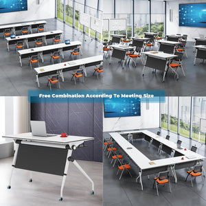 Folding Conference Table,Rectangle Meeting Seminar Table for 14 Person,Folding Long Business Training Tables,Mobile Flip Top Conference Room Tables,Rolling Meeting Tables for Office Conference Room(6)