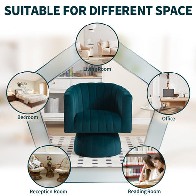Swivel Accent Barrel Chair - Cute Comfy Small Round 360° Arm Chair Velvet Sofa Club Reading Chair for Living Room Bedroom Office Green