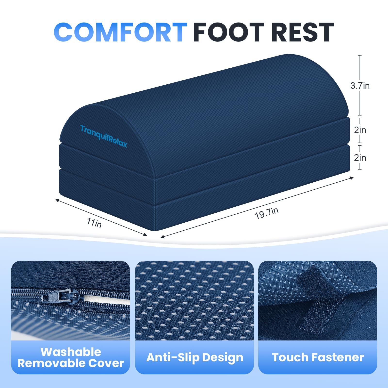Foot Rest for Under Desk at Work, Gaming Accessories Foot Stool with 3 Adjustable Heights & Washable Cover, Comfortable Office Desk Accessories, Footrest for Office, Home and Car (Blue)