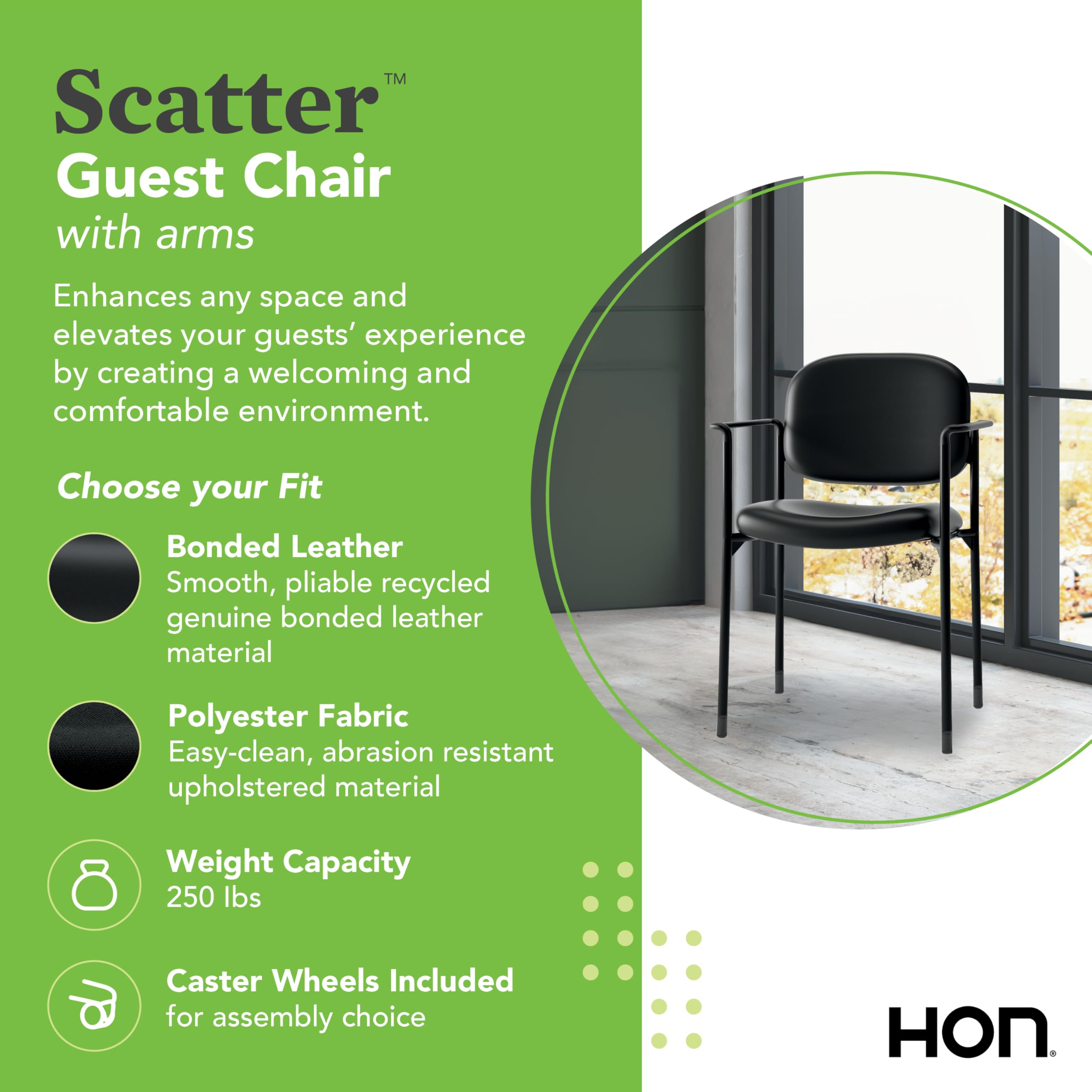Fabric Guest Office Chair with Arms, Stackable Seating for Waiting Rooms, Lobbies, Conference Areas, and Offices, Side Chair for Reception and Training Spaces, Black