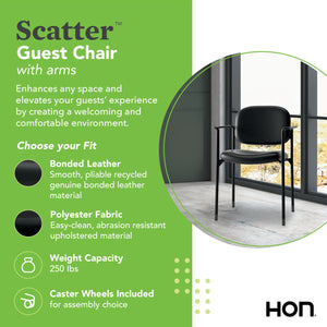 Fabric Guest Office Chair with Arms, Stackable Seating for Waiting Rooms, Lobbies, Conference Areas, and Offices, Side Chair for Reception and Training Spaces, Black