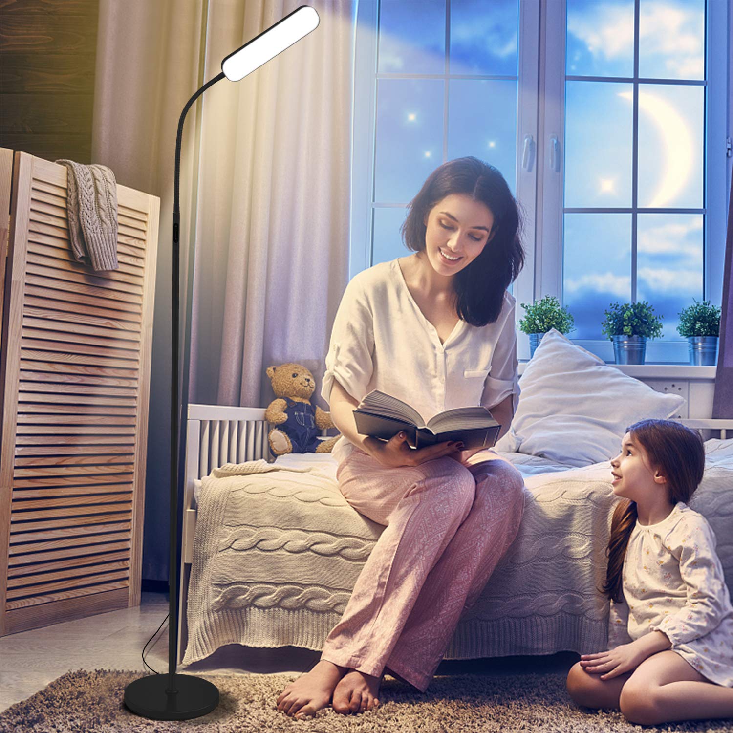 Floor lamp, 15w/1000lm Bright LED Floor Lamp with Stepless Adjustable 3000K-6000K Colors and Dimmer, Remote and Touch Control, Adjustable Floor Lamp for Living Room