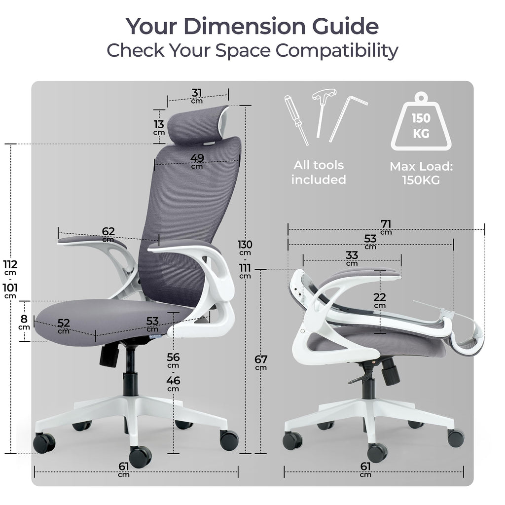Model U | Folding Office Chair for Small Spaces | Ergonomic Design with High Rebound Mesh | Computer Desk Chair for Gaming | For Adults & Kids | Foldable & Compact with Flip Up Arms