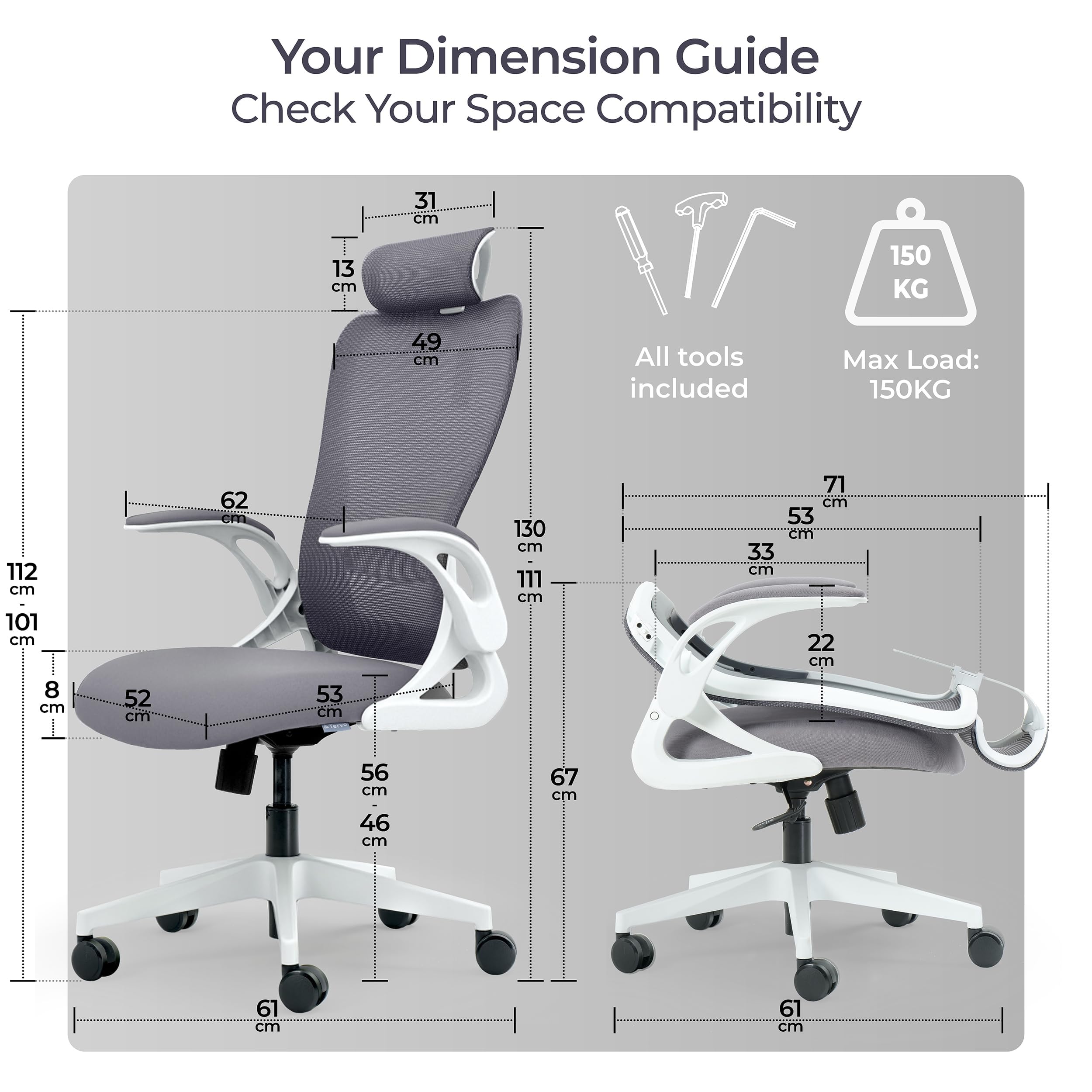 Model U | Folding Office Chair for Small Spaces | Ergonomic Design with High Rebound Mesh | Computer Desk Chair for Gaming | For Adults & Kids | Foldable & Compact with Flip Up Arms