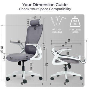 Model U | Folding Office Chair for Small Spaces | Ergonomic Design with High Rebound Mesh | Computer Desk Chair for Gaming | For Adults & Kids | Foldable & Compact with Flip Up Arms