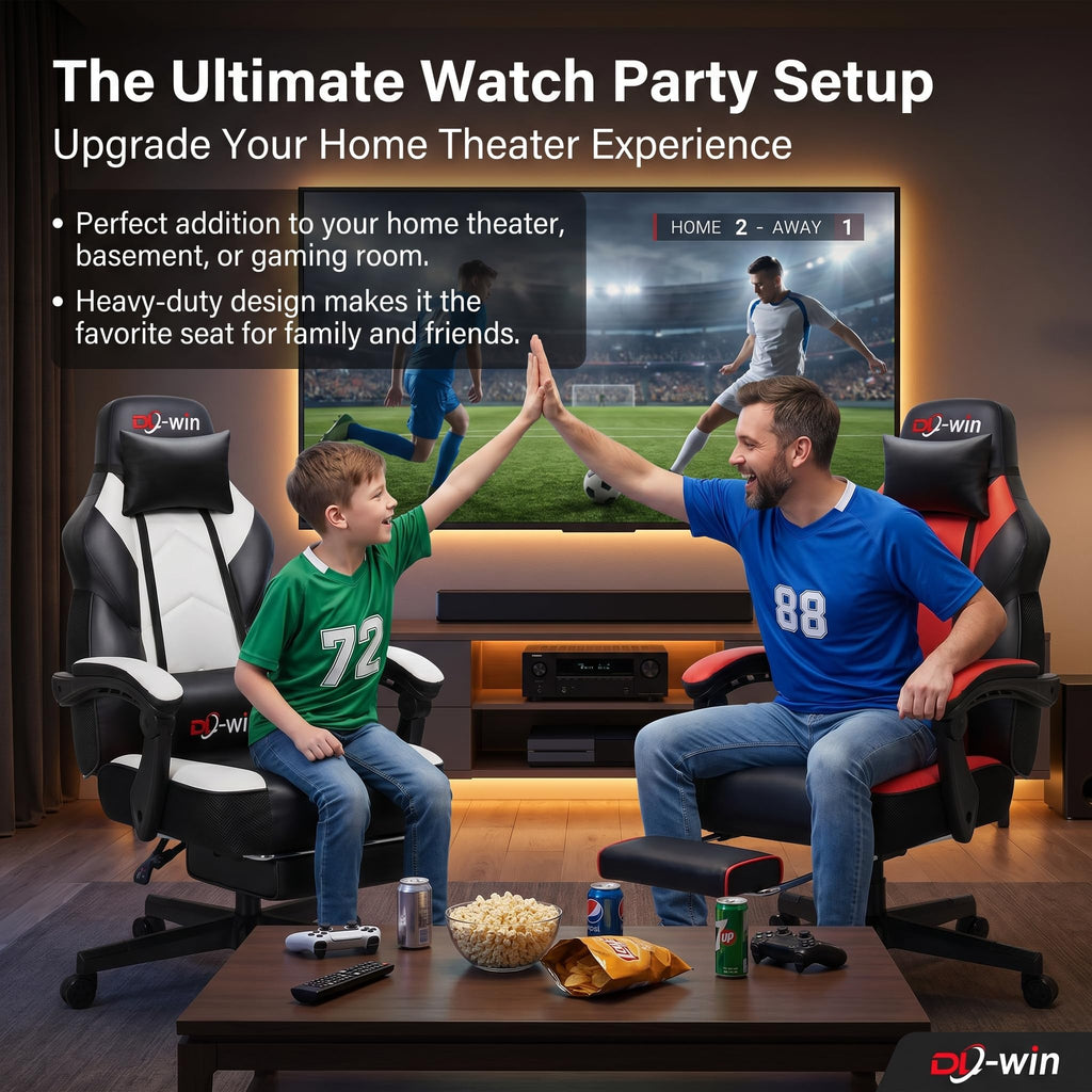 Gaming Chairs for Adults, Computer Chair with Footrest, High Back, Big and Tall Gamer Chair‘s with Massage Lumbar Support, 360° Swivel Height Adjustable Computer Chaires, Dark Red