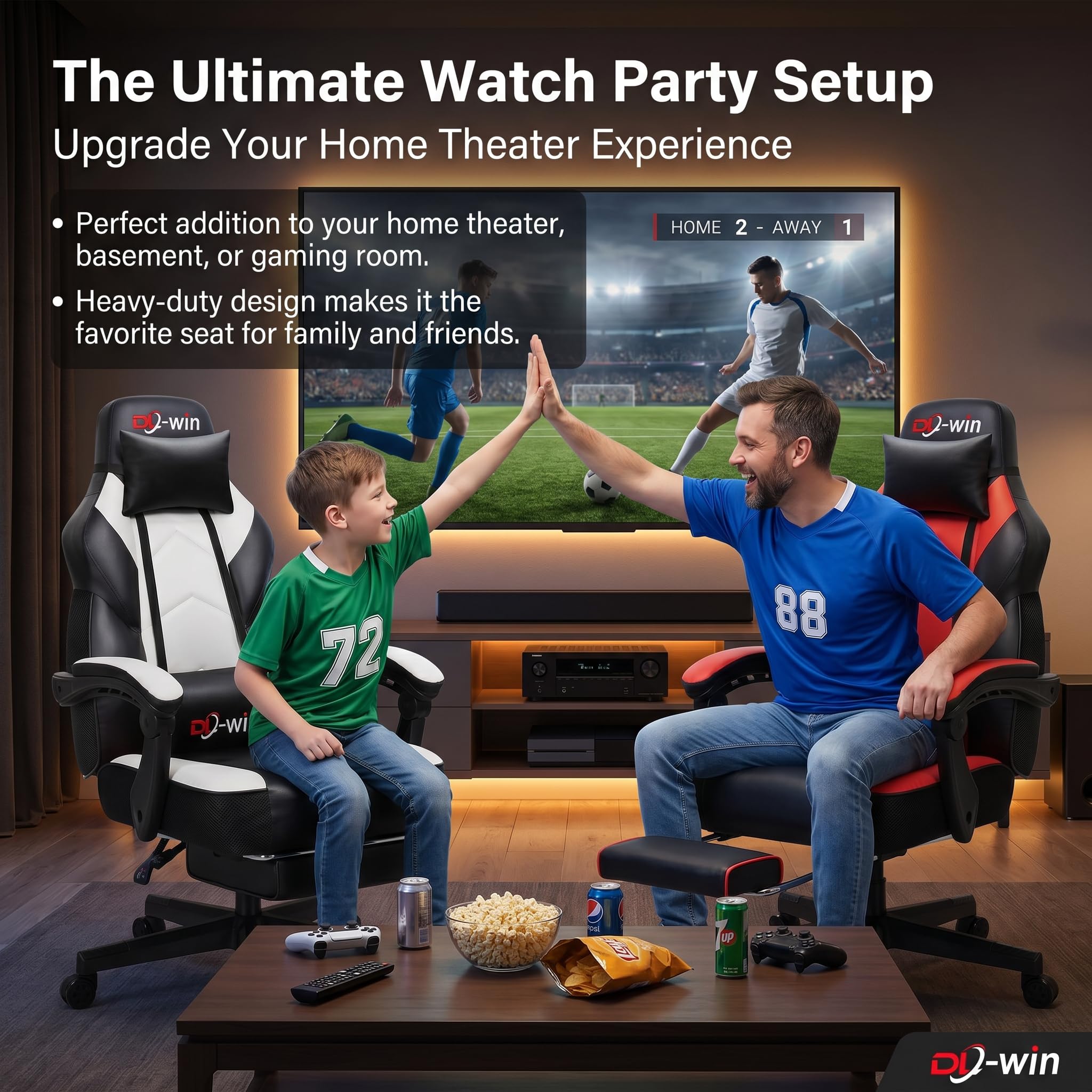 Gaming Chairs for Adults, Computer Chair with Footrest, High Back, Big and Tall Gamer Chair‘s with Massage Lumbar Support, 360° Swivel Height Adjustable Computer Chaires, Dark Red