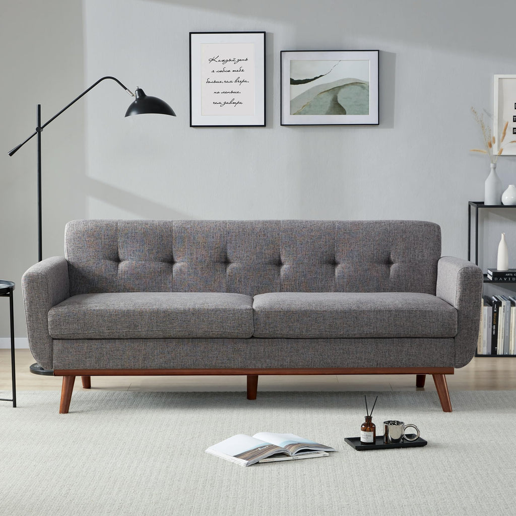 77.2" W Loveseat Sofa, Mid Century Modern Decor Love Seat Couches for Living Room, Button Tufted Upholstered Furniture, Solid & Easy to Install Small Couch for Bedroom Office Apartment, Gray
