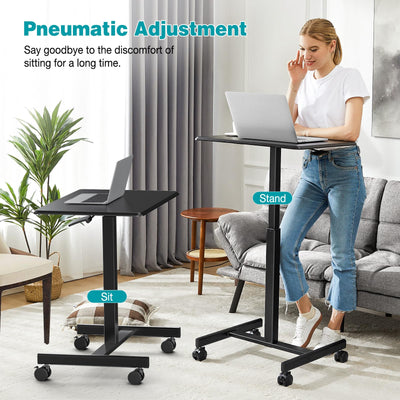 Small Standing Desk Mobile Portable Rolling Laptop PC Table on Wheels Adjustable Height Computer Workstation for Home Office, Space Saving Desk for Bedroom Study Use, 19 Inch, Black