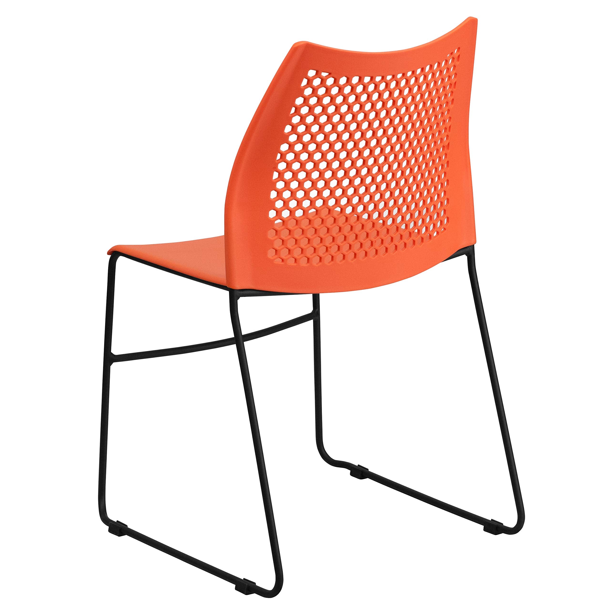 Set of 5 Orange, Hercules Series Contoured Lobby Chairs with Air-Vent Honeycomb Backs, Ergonomic Stacking Chairs for Offices