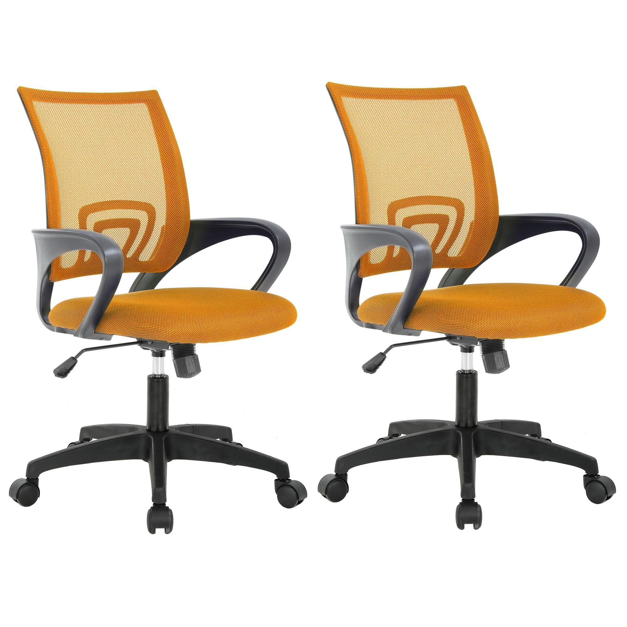 Ergonomic Office Chair | Mid-Back Swivel Desk Chair | Breathable Backrest & Lumbar Support | Adjustable Height | Sponge Seat | Rolling Wheels | Orange | for Adults & Women | Pack of 2