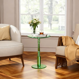 Modern Acrylic Side Table, Round Clear End Table for Living Room,Bedroom Lobby and Office Easy Assembly (Green, Large)