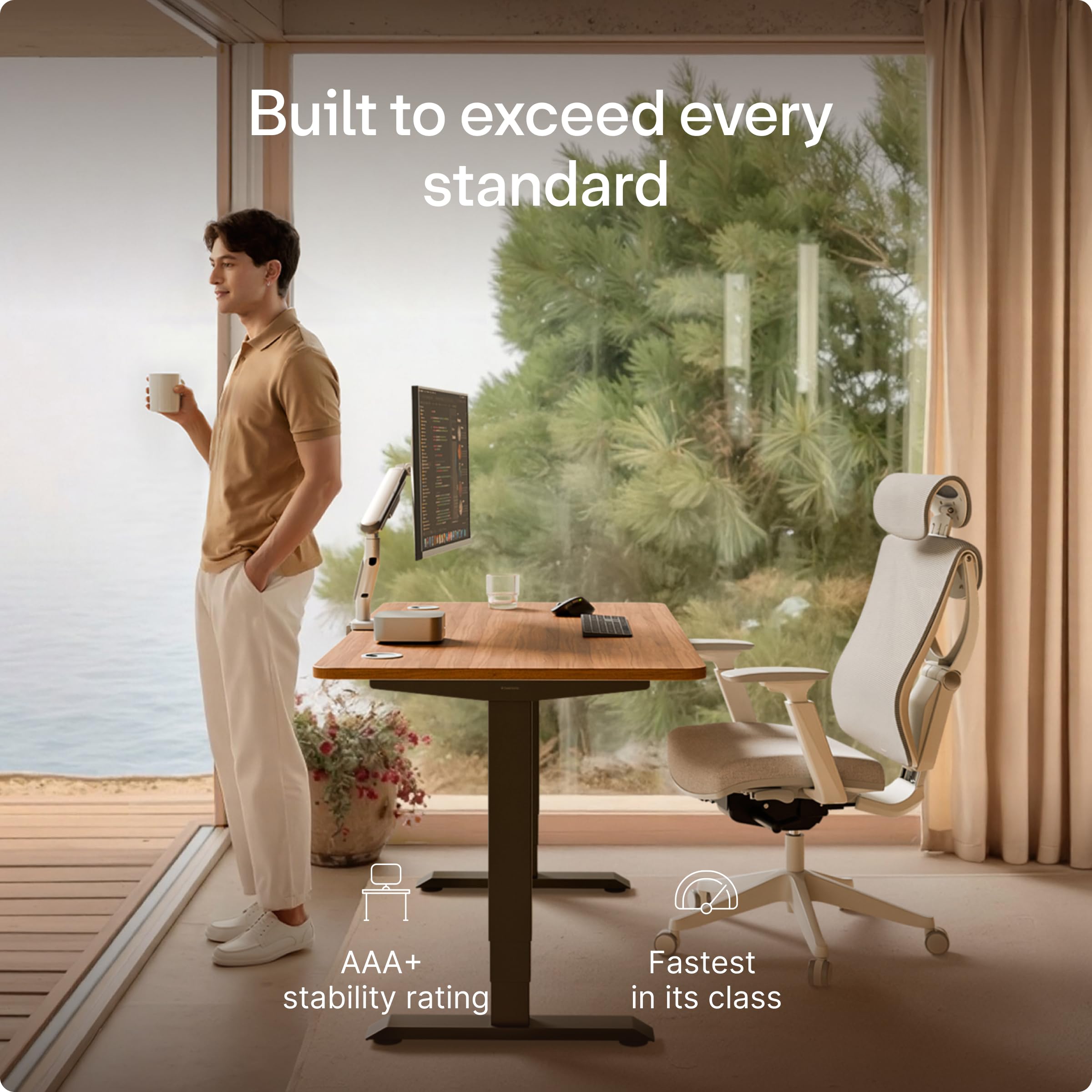 HomePro Standing Desk 70x30 — Made in Europe, Ergonomic Sit Stand Home Office Desk, Electric Height Adjustable, Dual Motor, USB & USB-C Charging, Wobble-Free, Touchscreen, 3 Memory Presets