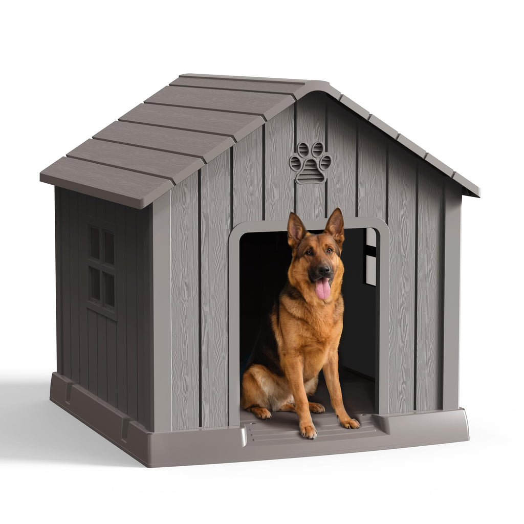 Dog House Indoor Outdoor for Small to Large Sized Dogs Indoor Outdoor Doghouse Puppy Shelter with Elevated Floor, Easy to Assemble (Light Brown, 31Inch(31.18 * 33.7 * 32.52))