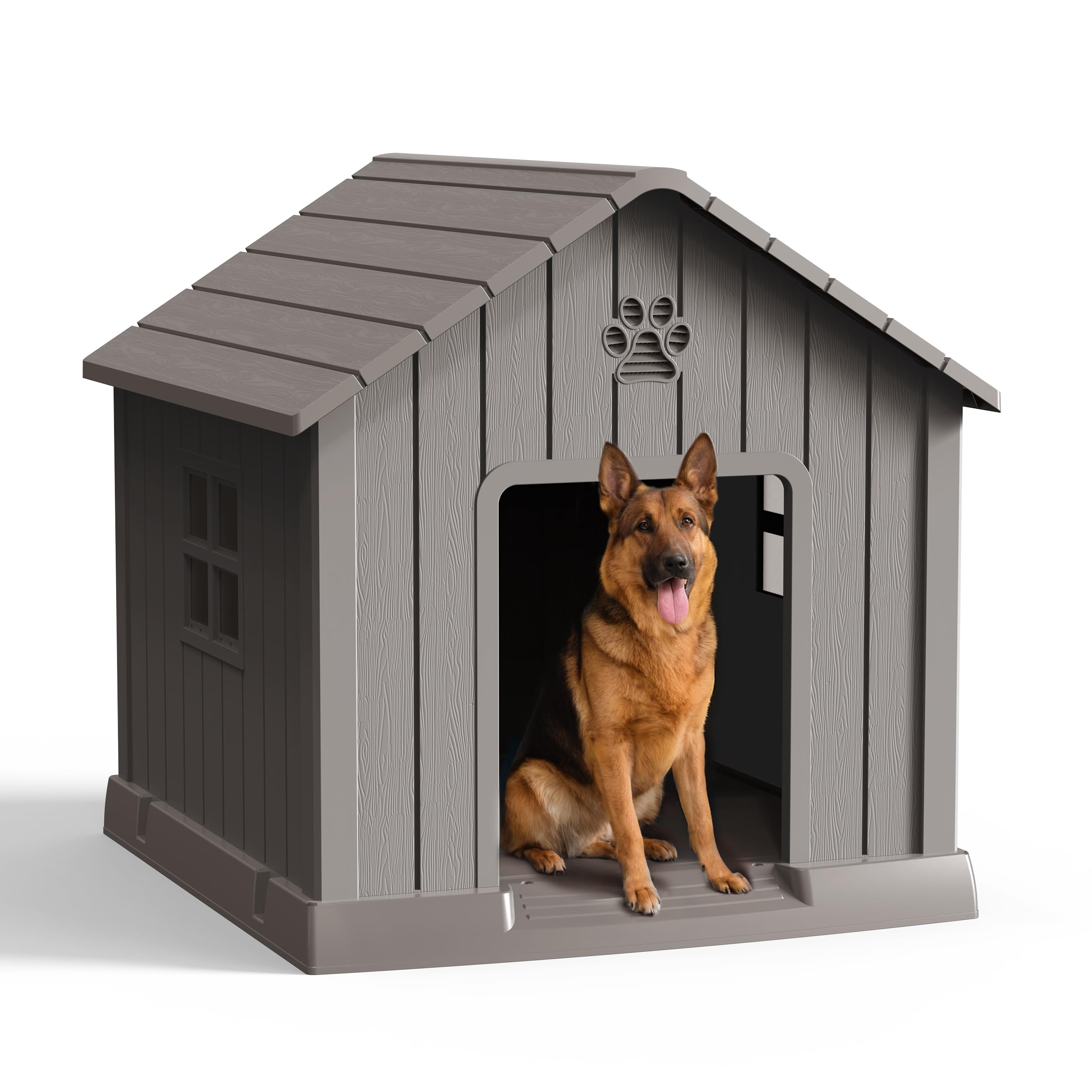 Dog House Indoor Outdoor for Small to Large Sized Dogs Indoor Outdoor Doghouse Puppy Shelter with Elevated Floor, Easy to Assemble (Light Brown, 31Inch(31.18 * 33.7 * 32.52))