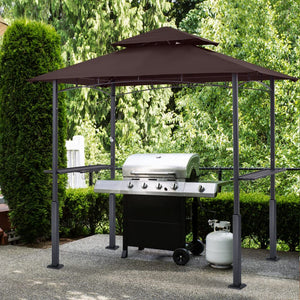 8x5 Grill Gazebo - Outdoor BBQ Canopy Shelter with Led Light for Patio Backyard Grilling (Brown)