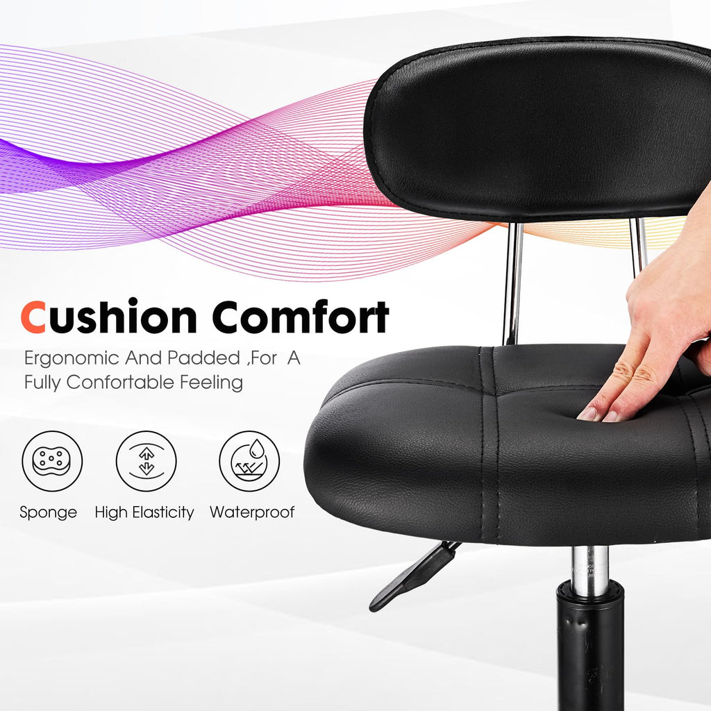 Square Rolling Stool with Backrest Height Adjustable Chair Swivel Drafting Chair Stool Chair with Wheels Stable Base Foot Black