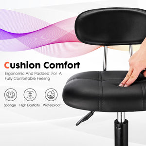 Square Rolling Stool with Backrest Height Adjustable Chair Swivel Drafting Chair Stool Chair with Wheels Stable Base Foot Black