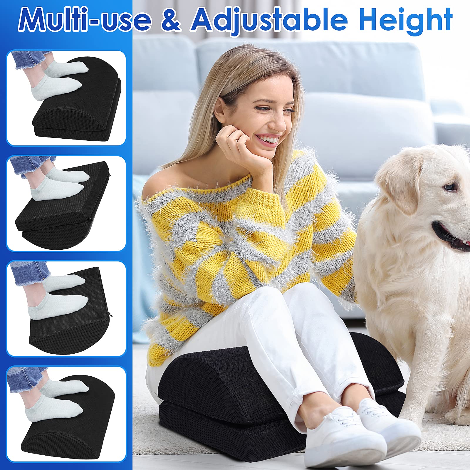 Foot Rest,Desk & Gaming Accessories,Foot Rest for Under Desk at Work,Comfortable Footrest with 2 Adjustable Heights & Removable Cover, Office Desk Accessories（Black-20 in）