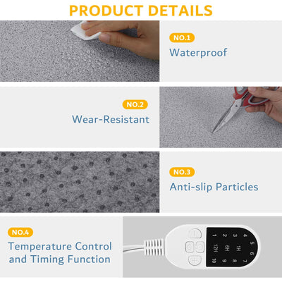 PVC 110V Heated Floor Mat Heater for Foot Warmer Under Desk 22 x 20 Inch Electric Heating Pad Energy Saving Carpet Pad Indoor Floor Heated Rug for Home Office Bathroom House Gray