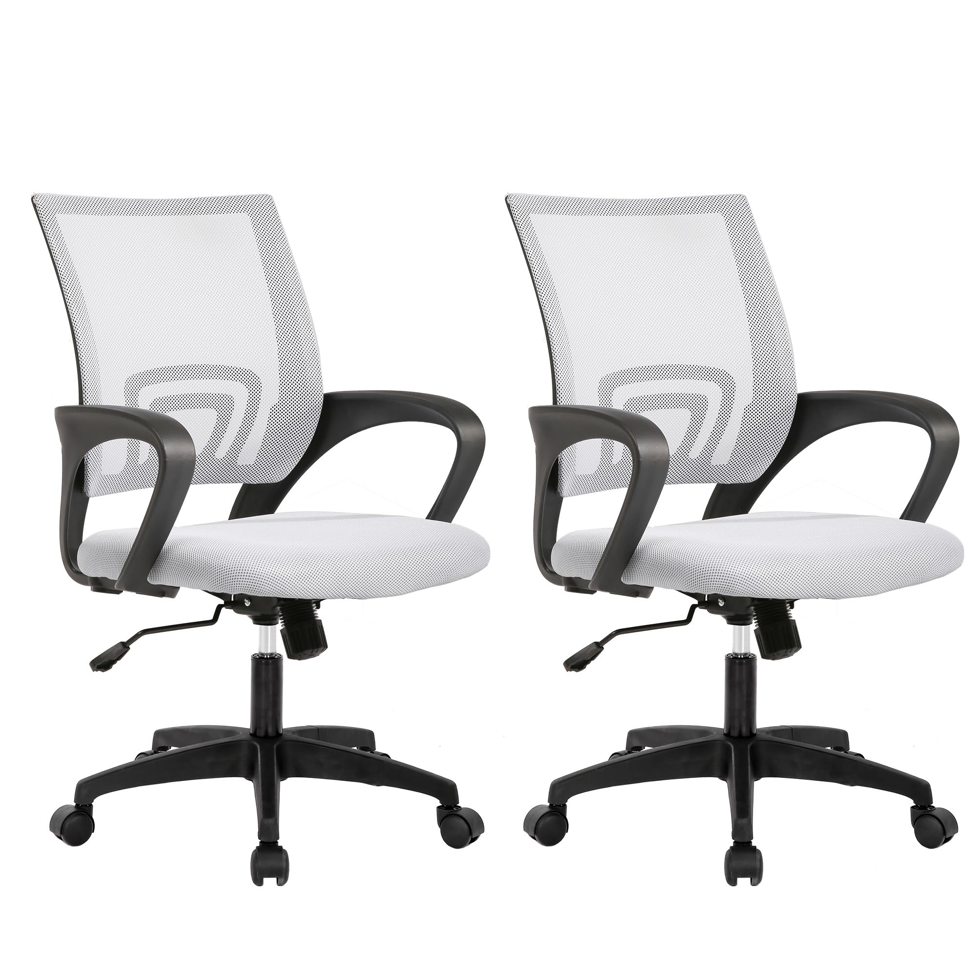 Ergonomic Office Chair | Mid-Back Swivel Desk Chair | Breathable Backrest & Lumbar Support | Adjustable Height | Sponge Seat | Rolling Wheels | White | for Adults & Women | Pack of 2