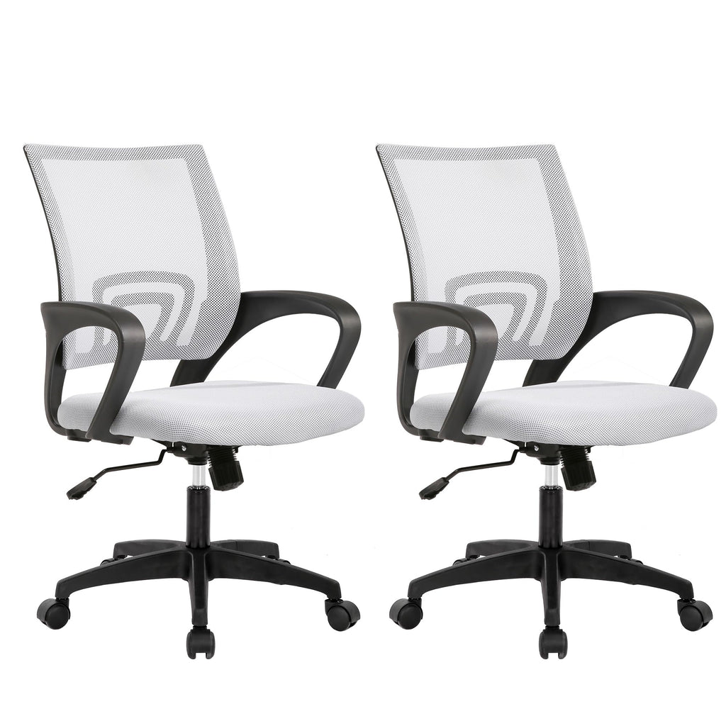 Ergonomic Office Chair | Mid-Back Swivel Desk Chair | Breathable Backrest & Lumbar Support | Adjustable Height | Sponge Seat | Rolling Wheels | White | for Adults & Women | Pack of 2