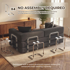 78 Inch Convertible Sofa Bed, 5-in-1 Futon Sofa Bed Pull Out Couch, Boneless Couch Bed for Living Room, Corduroy Boneless Couches for Bedroom, Apartment, No Assembly Sleeper Sofa Bed, Gray