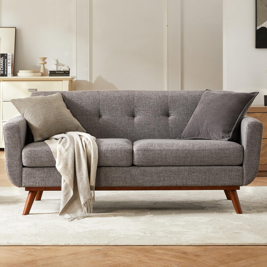 65.2" W Loveseat Sofa, Mid Century Modern Decor Love Seat Couches for Living Room, Button Tufted Upholstered Furniture, Solid & Easy to Install Small Couch for Bedroom Office Apartment, Grey