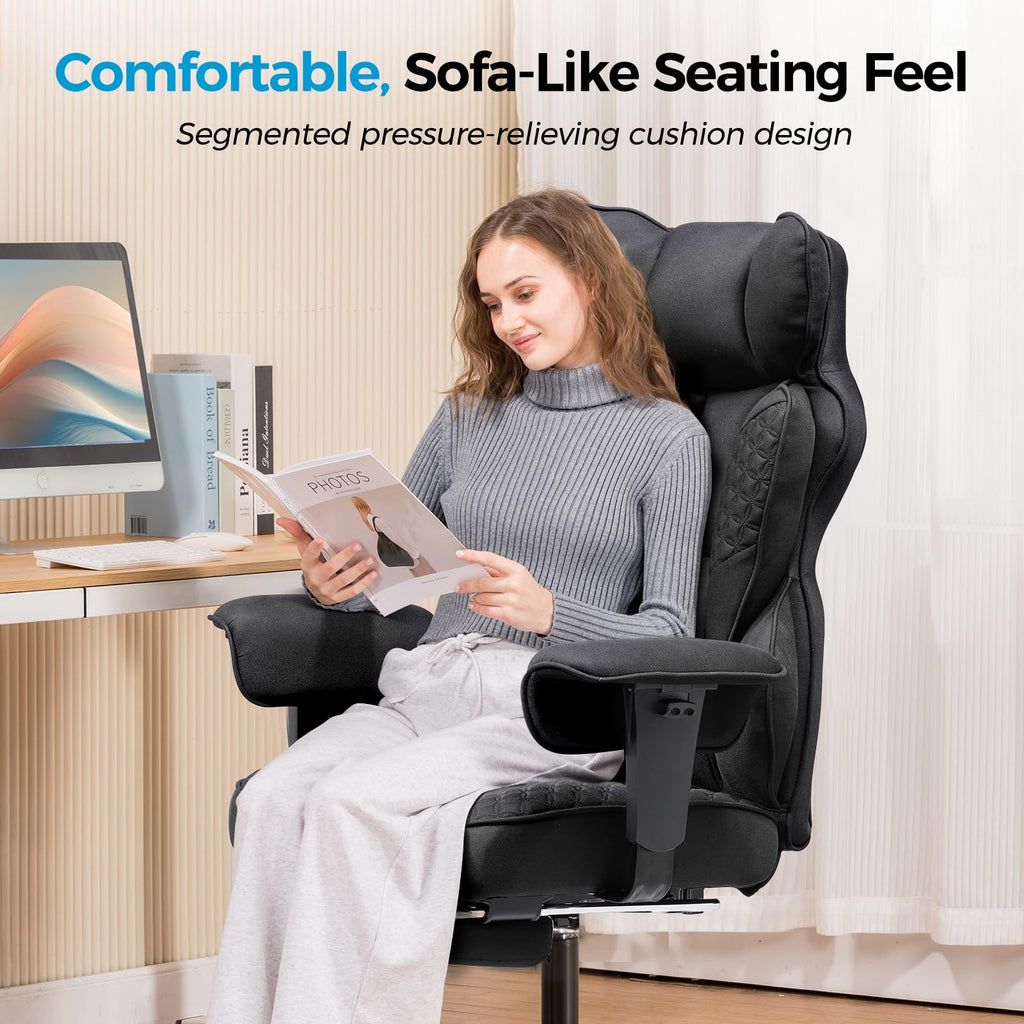 Big and Tall Office Chair Heavy Duty Wide Ergonomic Fabric Deluxe Embossing Designed Gaming Chair with Foot Rest,150°Reclining Adjustable Armrests Pocket Spring Back Support and Pillow